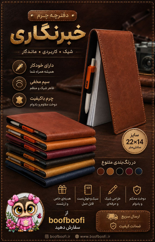 دفترچه چرم خبرنگاری خودکاردار