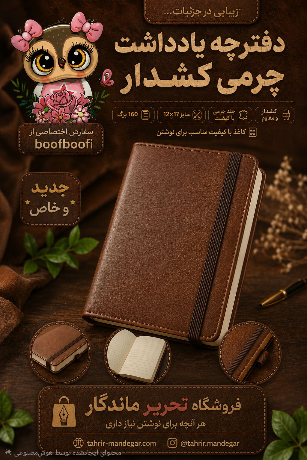 دفترچه چرم 160برگ کشدار