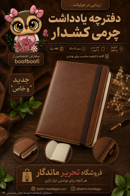 دفترچه چرم 160برگ کشدار